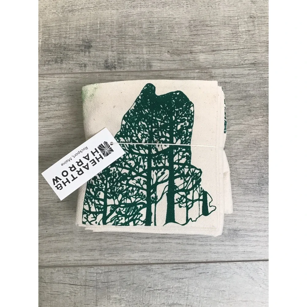 Hearth & Harrow Pine Tree Forest Maine Green Organic Cotton Napkins Set of 4 NEW